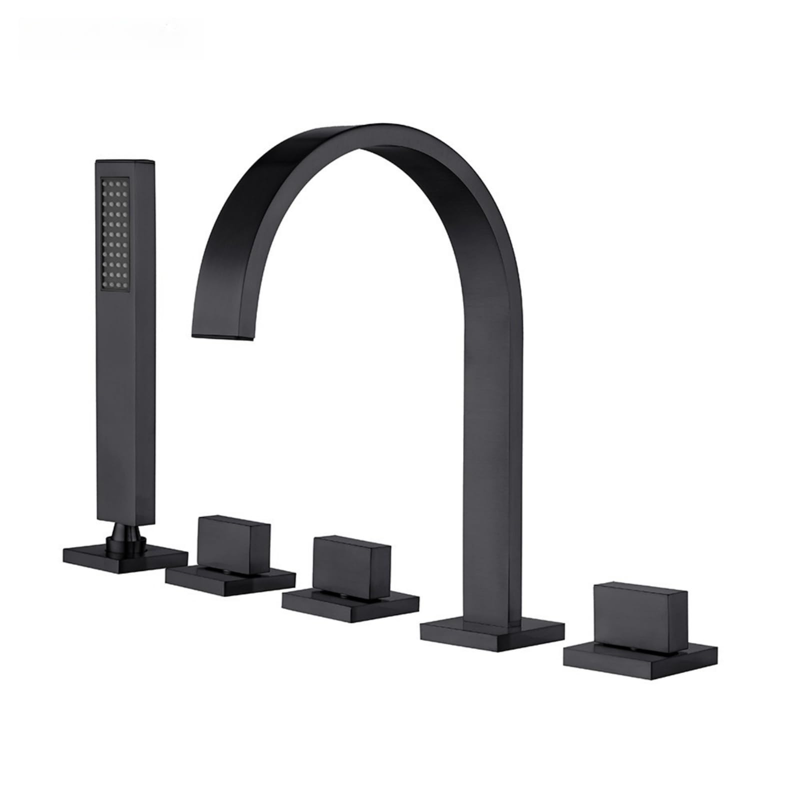 SnamicE Bath Taps Black Waterfall Tap Bath Tub Mixer Tap with Shower 4 Hole Bath Tap with Pull Out Shower Head & Hose,Black