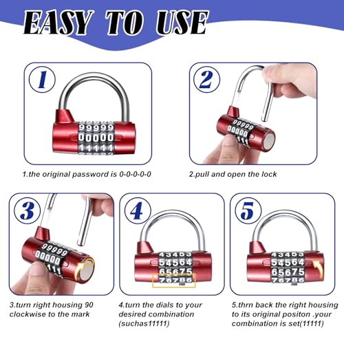 Image of 4 Pcs 5 Letter Combination Lock Heavy Duty Gym Locker 5 Digit Word Locker Keyless Resettable Metal Lock for College Gym Toolbox Hasp Cabinet (Number)