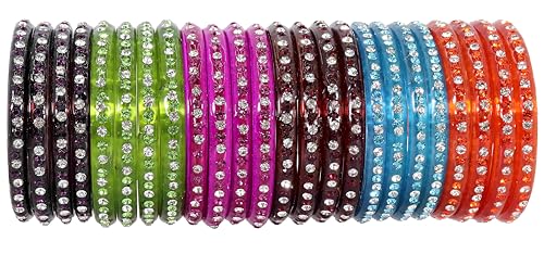 Image of NMII Fancy Glass Bangle Set For Women & Girls | Kada Bangles For Daily Use | Kaanch Ke Kade | Multicolor Kada Set | Chudi For Women | Fancy Women's Bangles For Wedding, Party & Gift