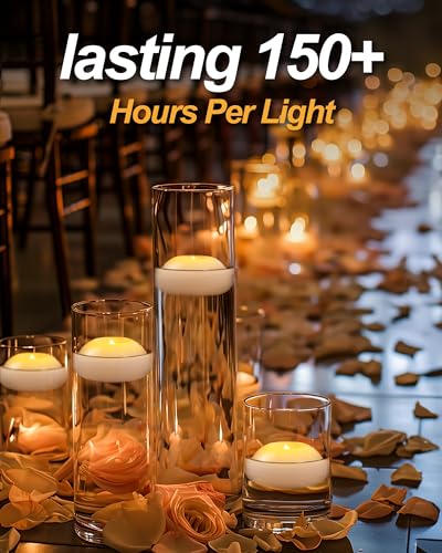 Homemory 3 Inch Flameless Floating Candles, White Real Wax, 100+ Hour, Battery Flickering Waterproof Tealights-Wedding Centerpiece, Engagement, Dinner Parties, Beach Parties, Home Decor, Set of 12 - Image 4