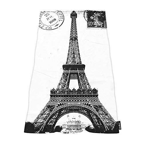 Moslion Soft Bath Towels Frech Paris Eiffel Tower City of Love Black White Comfy Bathing/Beach/Camping Towel for Women Men Girls Boys Large Size 64x32 Inches