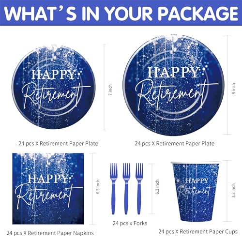 Xenorik Blue Retirement Party Decorations Tableware For Women Men - Happy Retirement Party Supplies, Retirement Paper Plate, Cup, Napkin, Fork, Disposable Retirement Table Decorations | Serve 24
