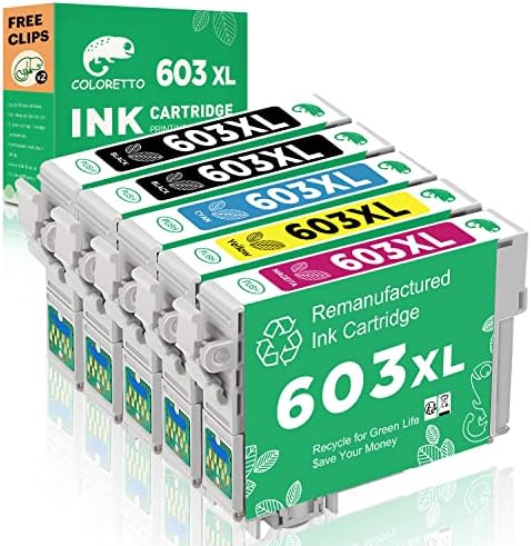 603XL COLORETTO Ink Cartridge Replacement Compatible for Epson 603 XL (2BK/C/M/Y, 5 Pack ) for Expression Home XP-2100 XP-2105 XP-3100 XP-3105 XP-4100 XP-4105, Workforce WF-2810 WF-2830