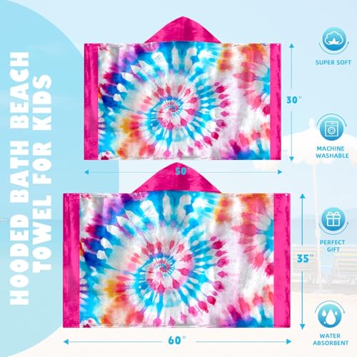 Image of Doughnut Girls Beach Towel with Hoodie for Kids Toddlers Age 4-8, Pink Blue Bath Towels Shower Wrap for Girls, Hooded Poncho Beach Blanket for Pool Swimming Cute Wearable Bath Towel for Child
