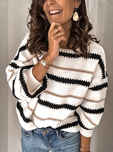 Image of PRETTYGARDEN Women's V Neck Striped Knit Pullover Sweater