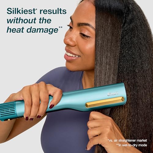 Image of Shark SilkiPro Straight | Wet-to-Dry Straightener + Rapid Blow Dryer | 3 Interchangeable Combs | Ultra-Fast Drying | No Heat Damage | for All Hair Types | Turquoise Wave | HT400BL