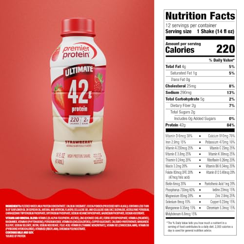 Image of Premier Protein ULTIMATE 42g High Protein Shake, Strawberry, 12 Pack
