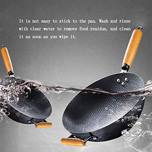 Wok de hierro fundido con mango de madera y fondo plano antiadherente miniatura 4