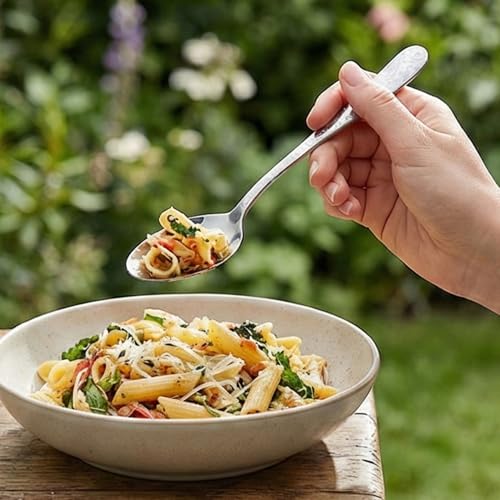 Image of 8 inch Sterling Silver Silverware Dinner Spoons with Floral Printed Handle | 5-Piece Premium Stainless Steel Flatware Set | Dishwasher Safe Cutlery Set for Home, Restaurant & Gifting