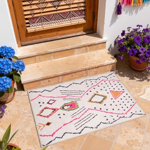 Tapete decorativo rectangular 2x3 pies beige boho miniatura 6