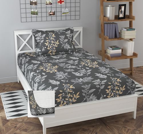 Image of 202 TC Cotton Feel All Around Elastic Fitted Bedsheet, Elastic Fitted Bedsheet Single Size Bedsheet for Single Bed with 1 Pillow Cover, Size - 72 x 36 x 8 Inch Color