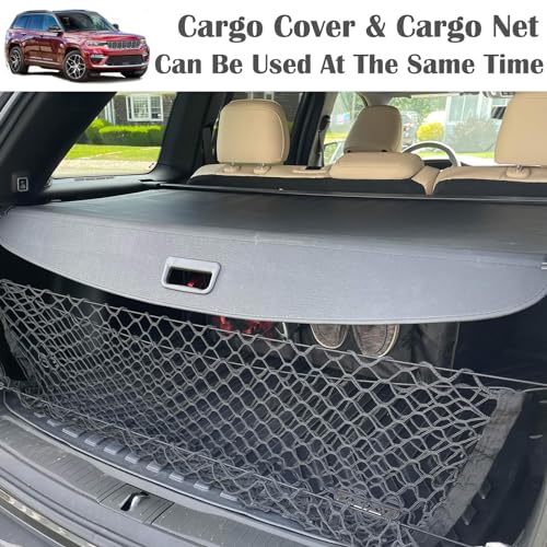 Image of Cargo Cover for 2022-2024 2025 2026 Jeep Grand Cherokee Accessories(2 Row; WL) 4XE,Leather Retractable Storage Tonneau Luggage Security Shield Shade Privacy Trunk Cover