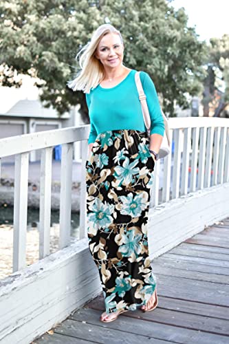 Image of WNEEDU Women's 3 /4 Sleeve Casual Loose Long Maxi Dresses with Pocket