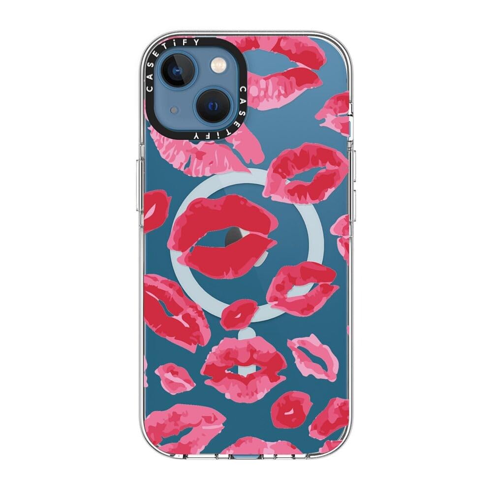 CASETiFY Funda transparente para iPhone 13 [no amarillea/protección contra caídas de 6.5 pies/compatible con Magsafe] - Besos de pintalabios - Transparente