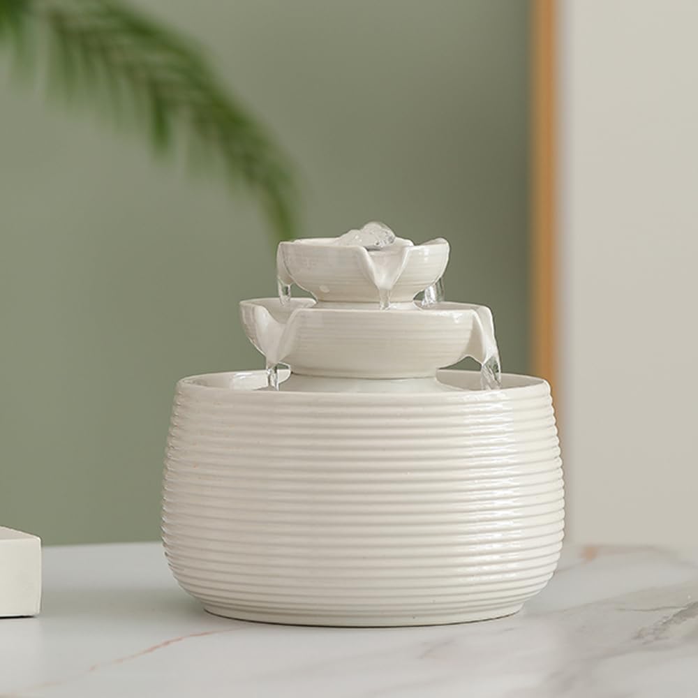 Outdoor and Indoor Water Feature Fountain Waterfall Tabletop Desktop mini Ceramic Garden Fountain (White A170)-image-19