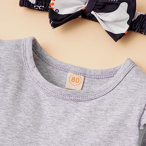 Noubeau Toddler Baby Girl Halloween Outfits Long Sleeve Ruffle Boho Shirt Dress Ghost Pumpkin Pants Sets 3Pcs Fall Outfits4