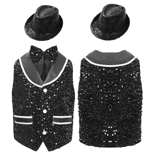 DINORMIN Kids Boys Girls Dance Party Stage Performance Jacket Vest Hip-Hop Jazz Waistcoat and Bowtie Hat