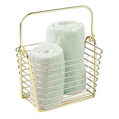 mDesign Farmhouse Metal Storage Organizer Basket Bin with Handle - Holds Hand Soap, Body Wash, Bath Salts, Lotion, Razors, Hand Towels, Hair Accessories, Body Spray - Small - Gold Brass mDesign Farmhouse Metal Storage Organizer Basket Bin with Handle - Holds Hand Soap, Body Wash, Bath Salts, Lotion, Razors, Hand Towels, Hair Accessories, Body Spray - Small - Gold Brass