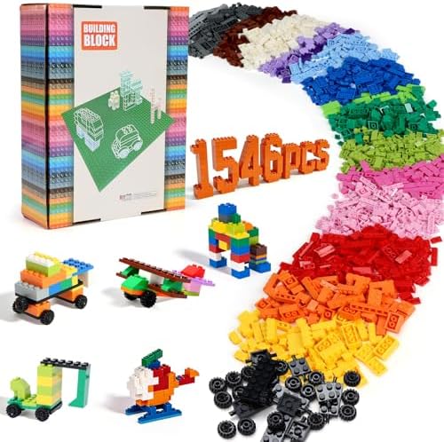 Lekebaby Classic Building Bricks Set, 1546 Teile Basic Building Blocks mit Rädern, STEM Creative Kompatibel mit Allen großen Marken