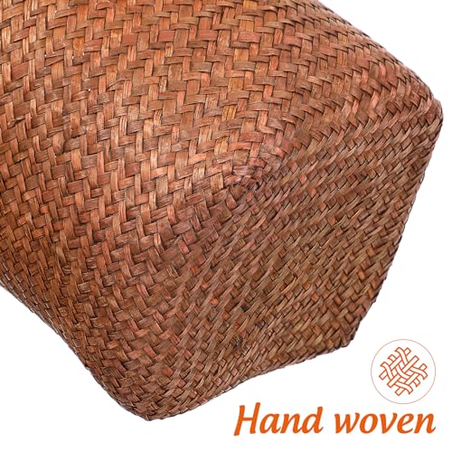 Image of Cabilock Straw Woven Wastebasket 10.43 Inch Round Open Top Wicker Trash can Storage Bin for Bathroom Office Home Organization