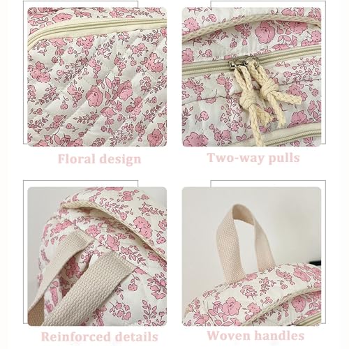 Coquette Backpack - Floral Print Backpack for Women Cute Kawaii Backpack Set 3 Pcs Quilted Daypack with Small Crossbody Bag (purple)4