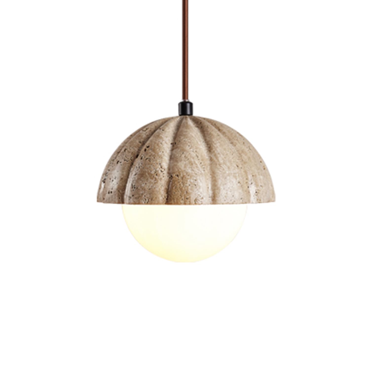MTNROO Mid Century Semi-Circular Hanging Light Travertine Curved Pendant Lighting Fixture Wabi-sabi Style Glass Lampshade Chandelier 1-Light Industrial Ceiling Light Shade for Home Kitchen Island
