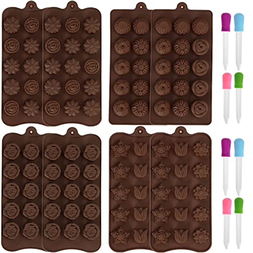 Jucoan Lot de 8 moules en silicone en forme de fleur avec 8 gouttelettes et 15 cubes à glaçons pour mariage, festival, fête, bricolage Cover