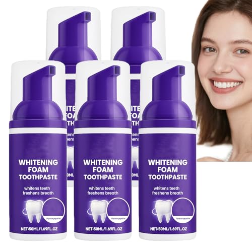 Pasta de dientes con efecto blanqueador y espuma violeta, microespuma correctora de color con sabor a menta para el cuidado bucal diario, espuma suave y reductora de manchas para un más fresco (5