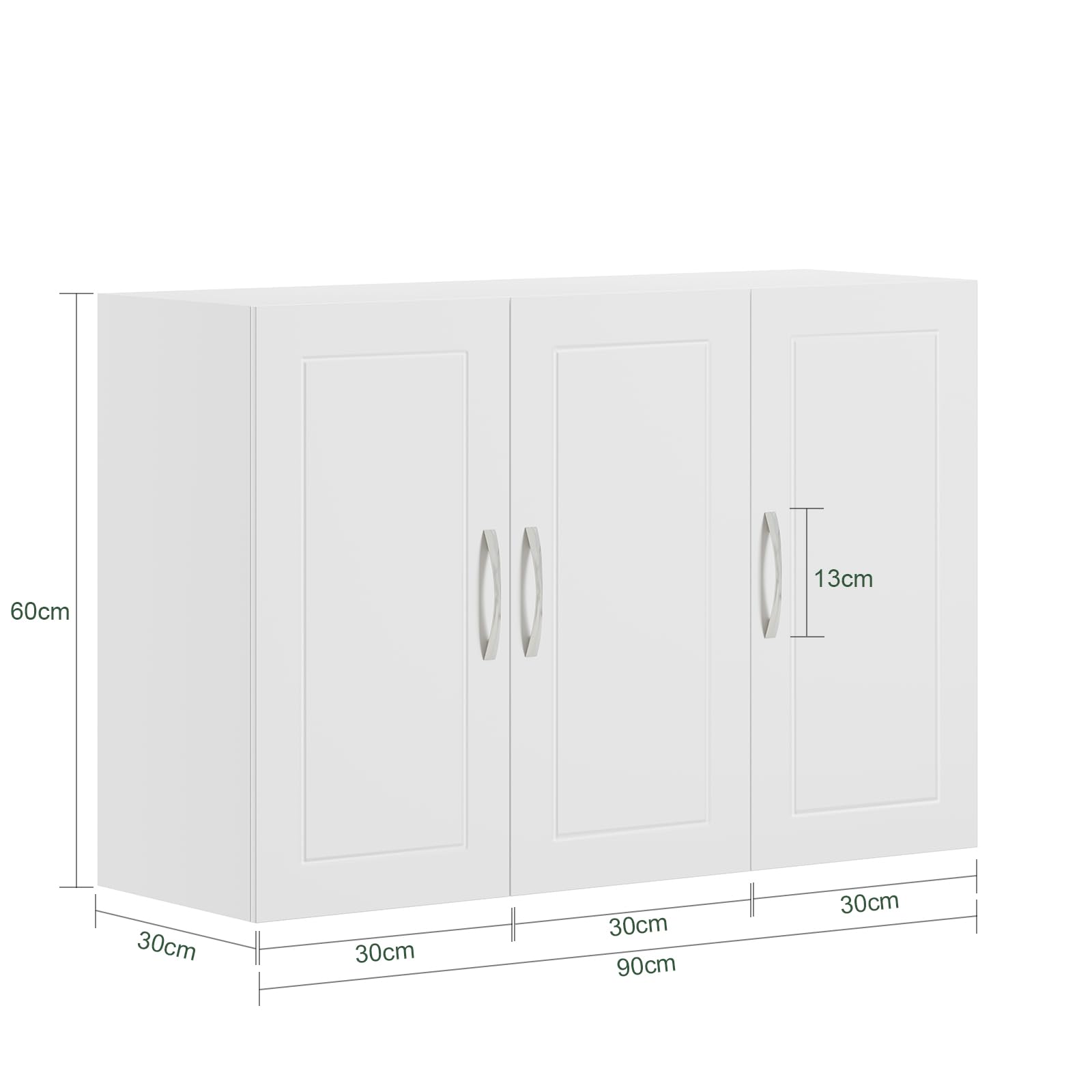 SoBuy Meuble Haut Cuisine avec 3 Portes & Étagères Réglables, Placard Cuisine Mural en MDF, Armoire Murale Cuisine pour Épices, Meuble Suspendu Cuisine, Charge 36kg, Blanc, 90x30x60cm, FRG231-L-W