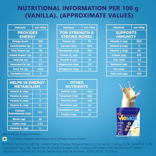 Image of Complan VieMax - Scientifically designed nutrition for Adults (Vanilla Flavour, 200g) | High Protein, Prebiotic, Probiotic for Strength, Gut Wellness, Immunity
