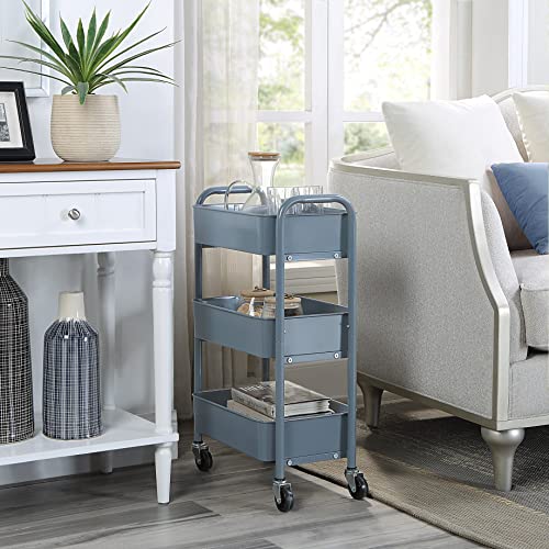 Image of SunnyPoint 3-Tier Delicate Compact Rolling Metal Storage Organizer - Mobile Utility Cart Kitchen /Under Desk Cart with Caster Wheels - Blue (15.35 inch X 10.24 inch X 26.8 inchH)