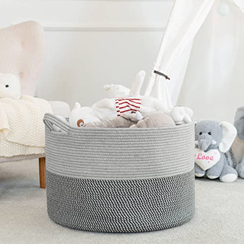 Indressme Extra Large Laundry Basket, Cotton Rope Blanket Basket For Nursery Living Room, Decorative Woven Storage Basket With Handles For Dirty Clothes, Toy Bin For Dog Toys, 21.7 X 13.8 Inches, Grey #TOP6