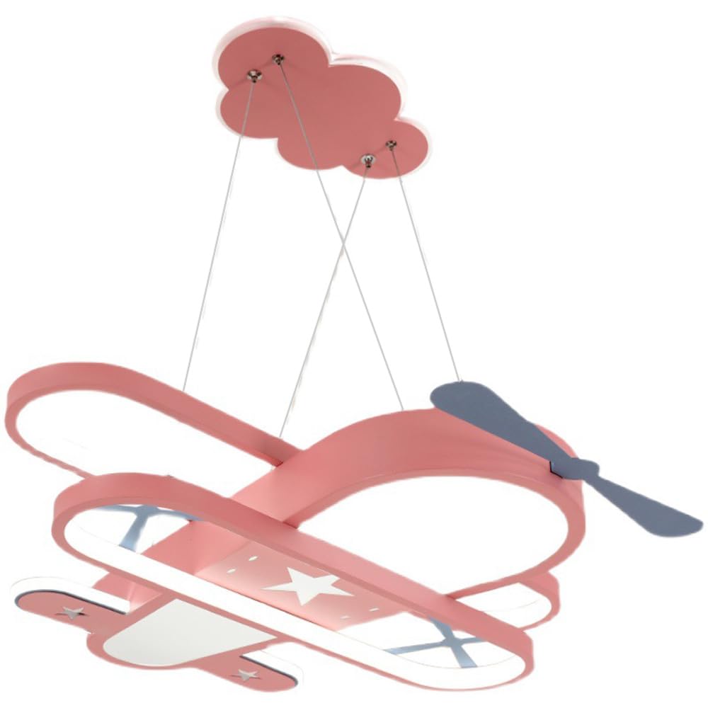 Abinlina Dimmable LED Airplane Chandelier - Nordic Cartoon Pendant Light for Kids' Rooms, Blue Ceiling Lamp(Pink,Tricolor Light)