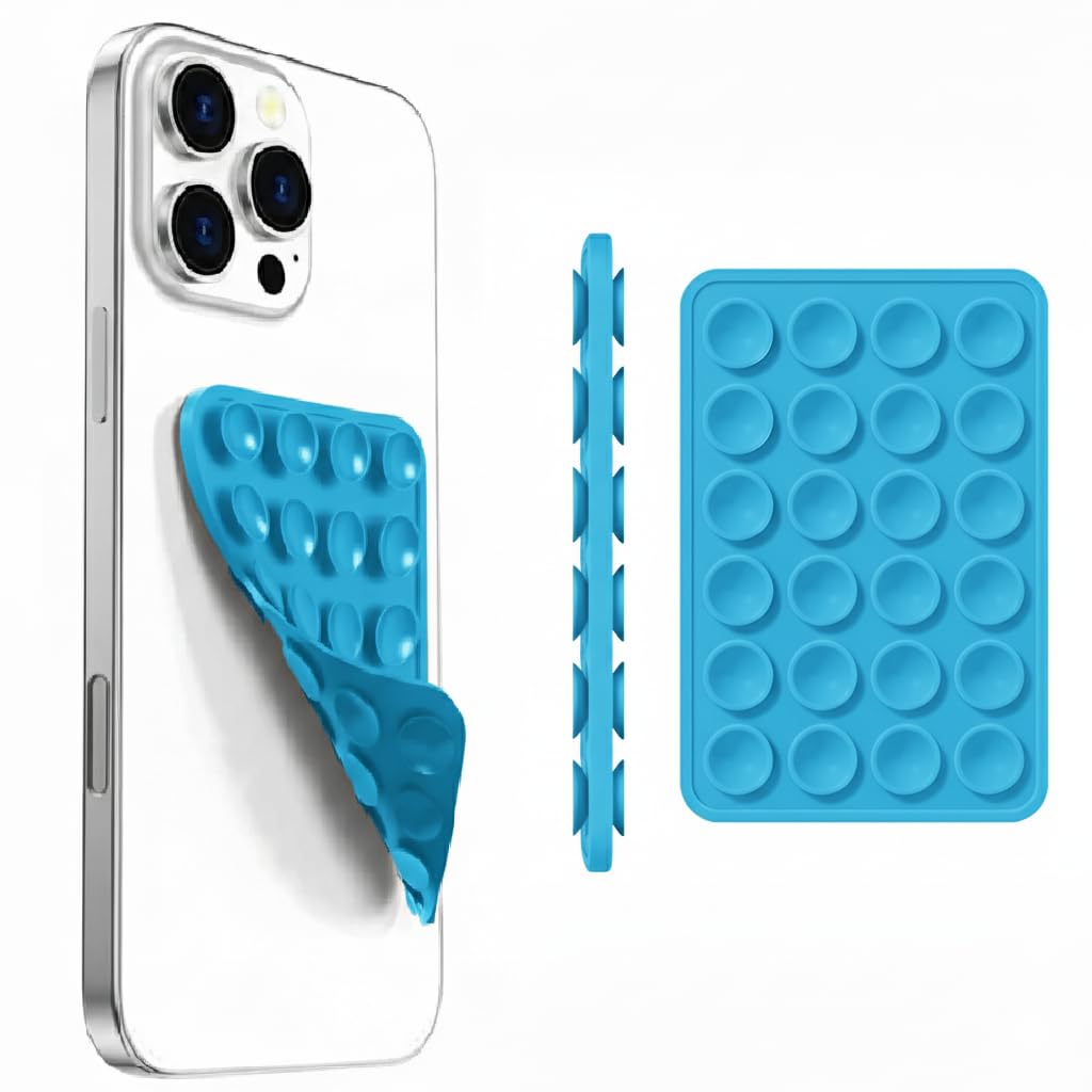 1Pc Silicon Double-Sided Rectangle Octopus Suction Sticker Cup Phone Case Mount Anti Slip Hands-Free Sticky Phone Stand Grip Holder Mobile Back Case for Selfies and Videos (Sky Blue)-image-31