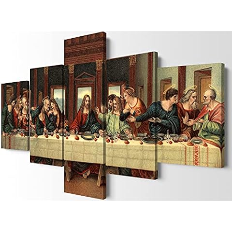 YOUHONG 5 Pieces Jesus Decor Jesus Canvas Last Supper Painting Christian Home Decor Da Vinci Poster Religious Posters Jesus Painting Wall Art for Bedroom Decor Dining Room (60''W x 32''H) Cover