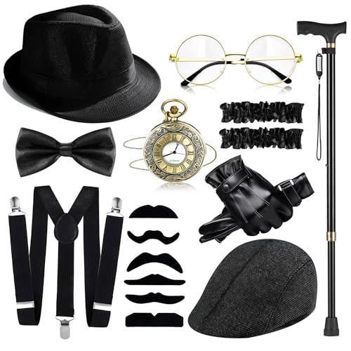 Gevidoxl 1920s Mens Costume Roaring 20s Outfits for Men Harlem Nights Gangster Great Gatsby Accessories for Men