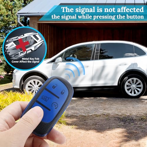 Image of Key Fob Cover for Jeep Renegade, Braided Loop Keychain Case, Blue | Wear-resistant TPU shell, short PU braided loop, daily splash, scratch and drop protection, normal signal use, easy setup