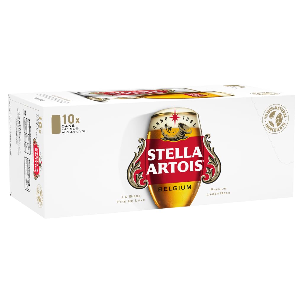 STELLA ARTOIS Premium Lager Beer Can, 440 ml (Pack of 10)