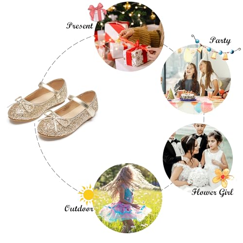Felix & Flora Toddler Flower Girl Glitter Gold Dress Shoes Size 1- Little Girl Ballet Flats Party School Shoes Wedding thumb #3