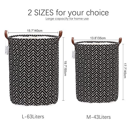 Sea Team Arrow Pattern Laundry Hamper Canvas Fabric Laundry Basket Collapsible Storage Bin with PU Leather Handles and Drawstring Closure - Image 3