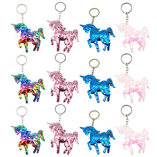 Preisvergleich Produktbild QearFun Personalisierte Einhorn Schlüsselanhänger für Frauen Flippy Sequin Rainbow Schlüsselanhänger Frauen Handtasche Anhänger Geschenke für Kinder, Mädchen Party Tasche Füllstoffe