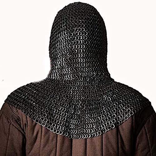 Image of AnNafi Chainmail Coif U-Neck Chain Mail Hood | Medieval Templar Crusader Re-enacment Armor Costume Halloween
