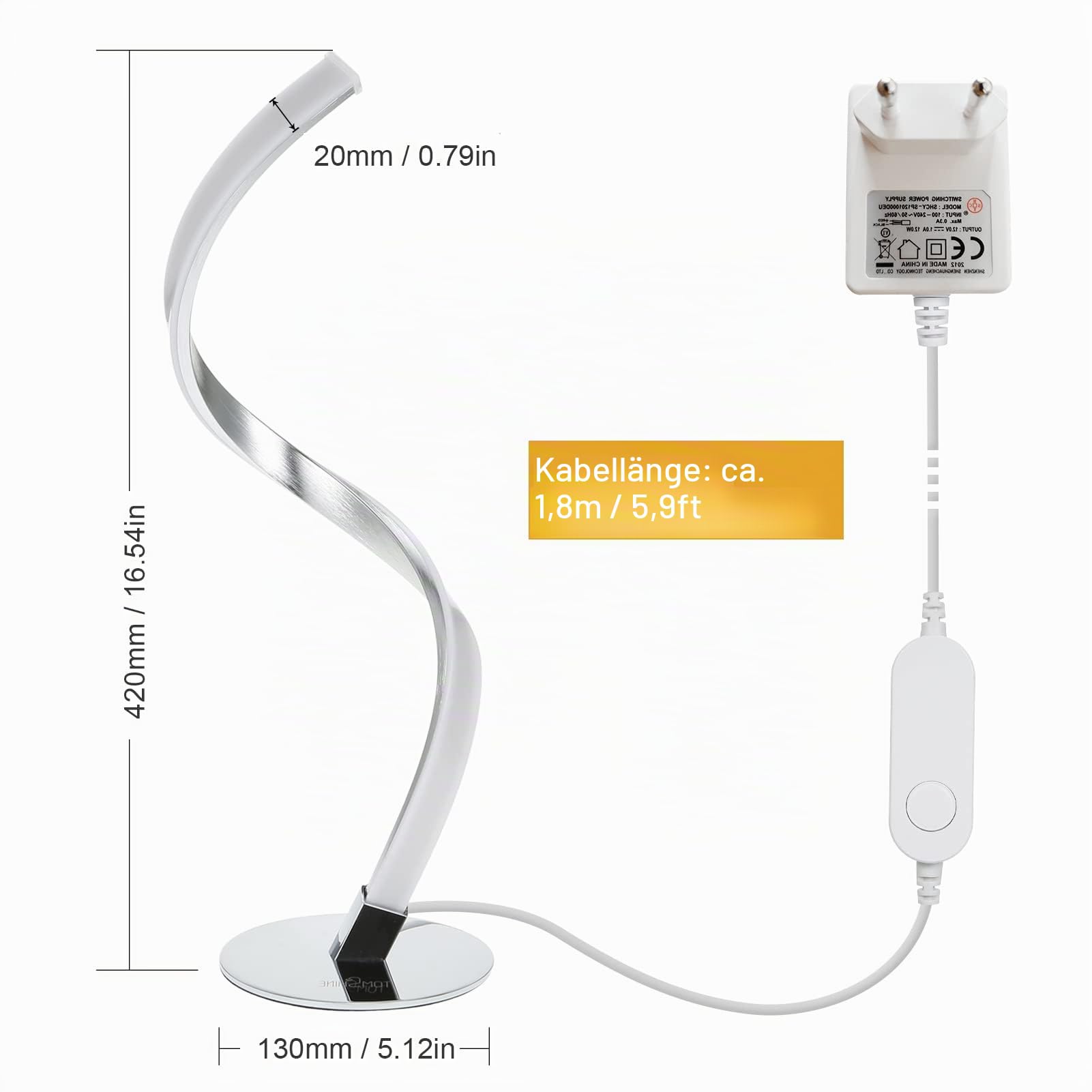 Neoglint Spiral LED Tischlampe 10W Dimmbar 3 Farben Beleuchtung Nachttischlampe Nachttischlampe für Schlafzimmer Wohnzimmer Büro