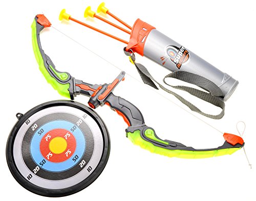 PowerTRC Toy Bow and Arrow Archery Toy for Kids with LED Flashing Lights, Target, Quiver and Suction Cup Arrows, Gifts for Boys Girls Ages Indoor and Outdoor Archery Set for Kids
