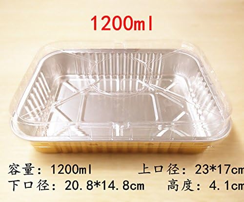 Aluminum foil lunch box packing box disposable rectangular lunch box 100 sets,Gold / plastic cover