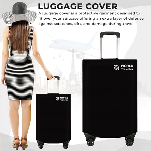 Image of Kraptick Non-Woven Luggage Cover - Waterproof, Dustproof, and Stretchable Luggage Protector Cover, Durable Non-Woven Luggage Case for Trolley (Black- 20 Inch, 24 Inch, 28 Inch) Combo of 3
