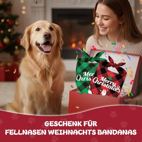 BEIUEN Weihnachtshalstuch Hund 2er Set, doppellagig & beidseitig tragbar, Hundehalstuch Weihnachten mit Santa & Schneemann, für kleine & mittlere Hunde, Geschenk für Haustiere