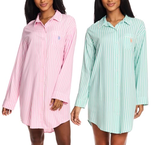 Image of U.S. Polo Assn. Womens Sleep Shirts 2-Pack, Button Nightgowns for Women, Night Shirts Sleepwear