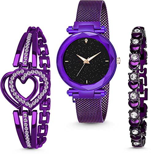 R1O Branded Analogue Diamond Studded Black Dial Magnet Watch with Gift Bracelet for Women analoug 12point Watch or Girls and Watch for Girl or Women (Combo of 3) (B09MRPNYPZ) Amazon Price History, Amazon Price Tracker