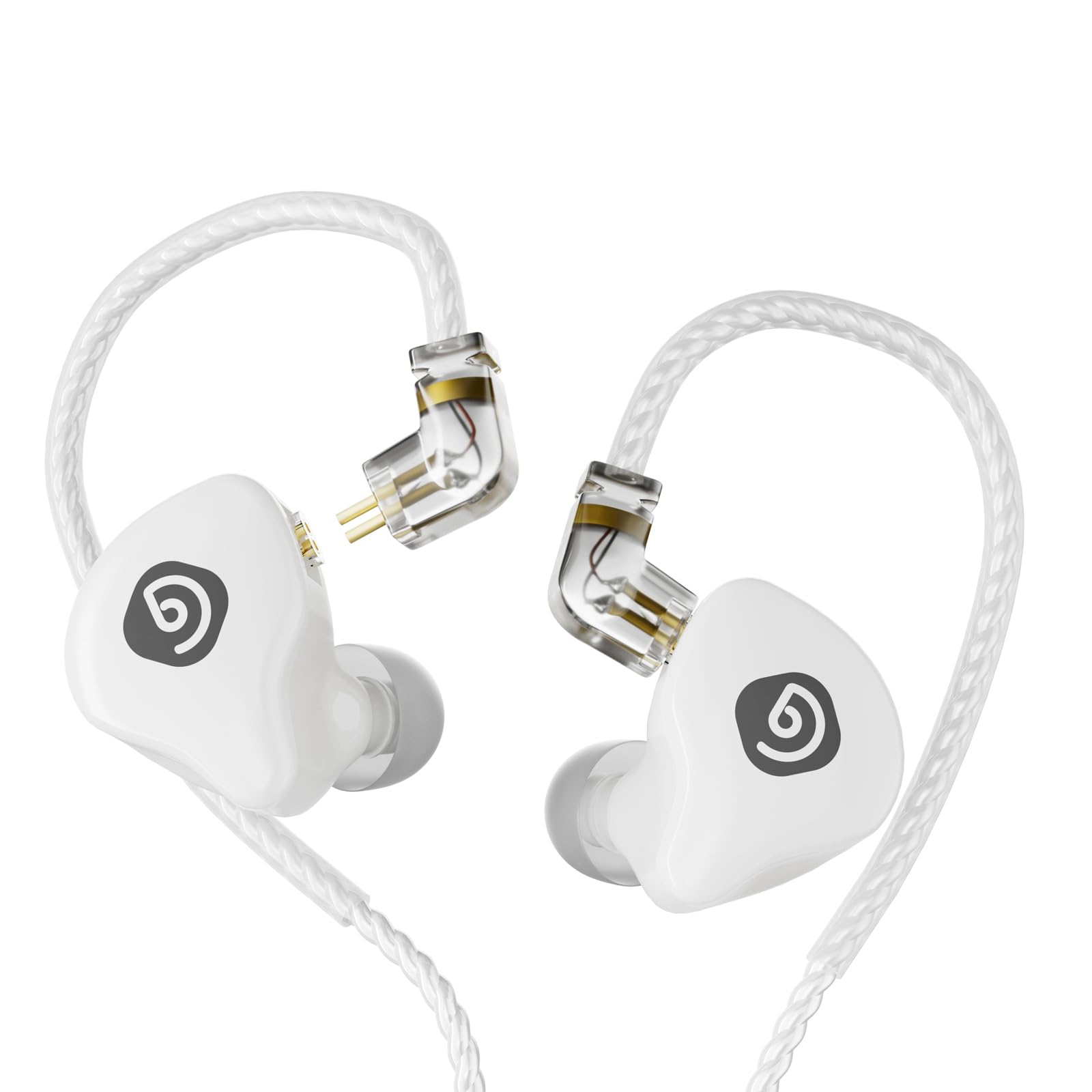 D Debra IE-210 Cuffie con Filo In Ear Monitor Professionali - Auricolari con Filo IEM per Musicisti, 2 Pin Rimovibile, Basso Distorsione, Hi-Fi per Palco Studio (Bianco)